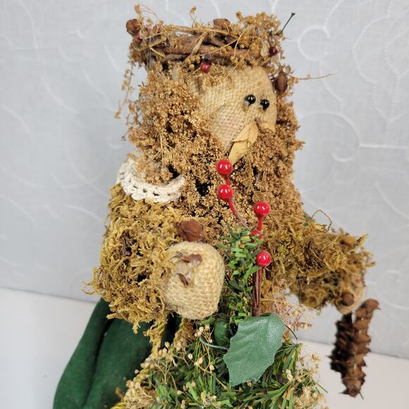 VINTAGE Folk Santa Claus 12" Green Holiday‎ Christmas Rustic Decoration Figure - Picture 4 of 14